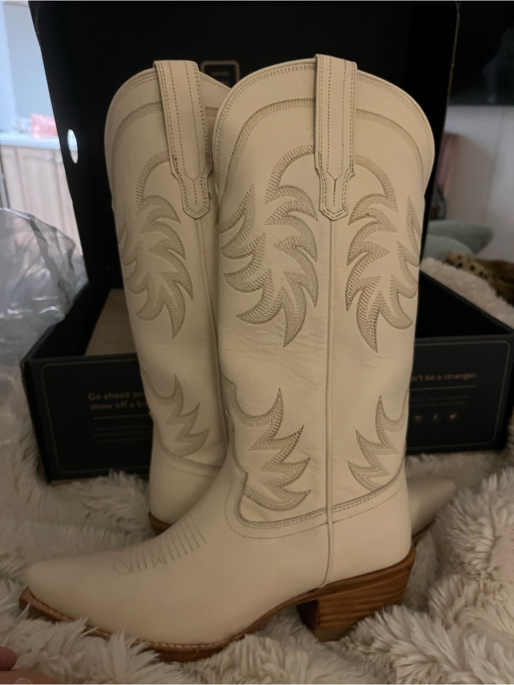 Tecovas Cream Western Heeled Cowboy Boots